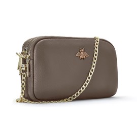 Woodland Leathers Genuine Leather Ladies Cross Body Bag, Shoulder Bag With Adjustable Wide Strap, Chain And Wrest Band, Italian Designed Multipurpose Shoulder & Crossbody Bags For Women (Grey)