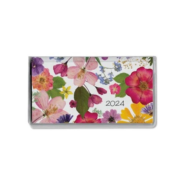 2024 Pressed Flowers Handy Planner Pocket Calendar & Memo Pad, 3.5-Inch x 6.5-Inch Size Closed, 7-Inch x 6.5-Inch Size Open, Bookstore-Quality Monthly Calendars With 30 Note Pages for Kitchen &