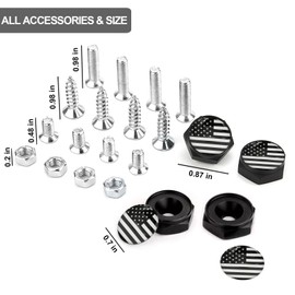 License Plate Bolts Decorative Kit, 4 PCS American Flag Black License Plate Screws Stainless Steel License Plate Frame Fasteners for Car Truck Motorcycle SUV (Flag Black)