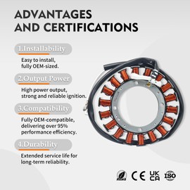 15–20 AMP Charging Coil Stator for Kohler 15–27HP Engines, Replaces 237878-S 2408503-S, Compatible with CV/CH/ECH/ECV/KT/LH/PCV Series Alternator VOLTIZER
