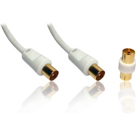 PCSL Gold T.V aerial cable (M-M) with adapter (F-F) Coaxial Cable TV Video Lead WHITE (1.8m)