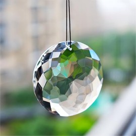 75 mm Round Bauhinia Crystal Prisms Hanging Prism Crystal Sun Catcher Rainbow Maker Chandelier Crystal Pendant Ornaments Hanging Decoration Crystal Pendant for Window Decoration Garden House