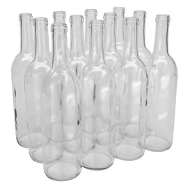 North Mountain Supply 750ml Glass Bordeaux Wine Bottle Flat-Bottomed Cork Finish -Flint/Clear - Case of 12 - Shipped in a Drop-Tested Box!