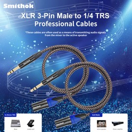 Smithok 2Pack 1/4" to XLR Cable,Heavy Duty Nylon Braided,Gold Plated Plug,Balanced 1/4" TRS to XLR Male Patch Cable, Quarter Inch 6.35mm to 3pin XLR Male Microphone Cable -6.6ft