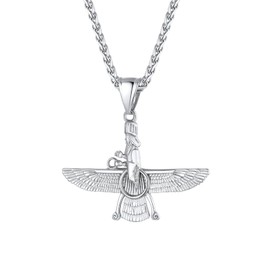U7 Men's Faravahar Pendant Necklace, Stainless Steel Zoroastrian Amulet, Iranian / Persian Jewellery for Men, Stainless Steel