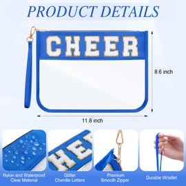 Abbylike 12 Pcs Snack Bags Clear Chenille Letter Cheer Zipper Pouch Waterproof PVC Large Travel Makeup Cosmetic Storage Organizer Bag for Mom Team Cheerleaders Teacher (Dark Blue)