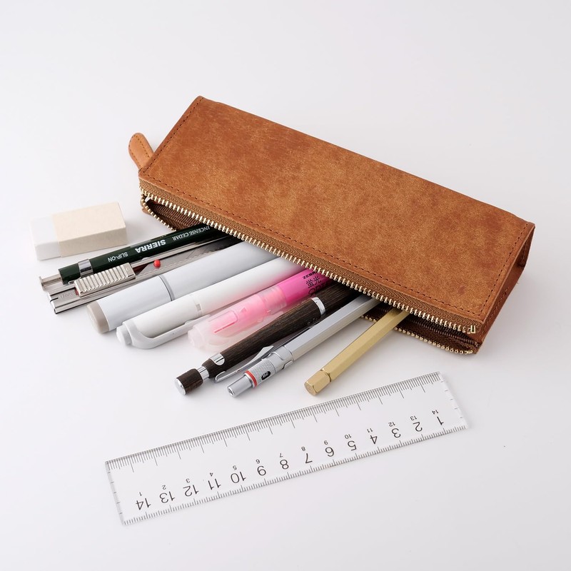 Slip-On Pen Case, PB Zipper Pen Case, L, IPV-6501, Cognac