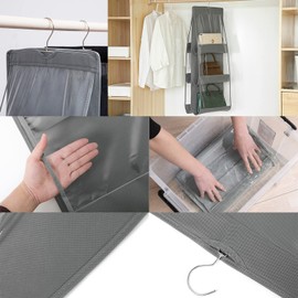 saijer Hanging Handbag Storage, Handbag Organiser, Hanging, Foldable Bag Organiser, Hanging Organiser Bags with 6 Compartments, Bag Holder for Bedroom, Wardrobe (Pack of 3)