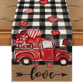 Artoid Mode Camino de mesa con diseño de corazones de búfalo de acuarela para el día de San Valentín, aniversario, boda, cocina, comedor, decoración para interiores y exteriores, decoración del hogar, 13 x 72 pulgadas