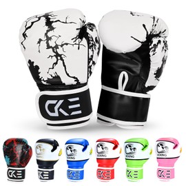 CKE Kids Boxing Gloves for Kids Boys Girls Junior Youth Toddlers Age 5-12 Years Training Boxing Gloves for Punching Bag Kickboxing Muay Thai (Black/White)