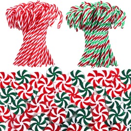 Thyle 120 Pcs Christmas Candy Cane Plastic Candy Decorations Peppermint Ornaments for Christmas Tree Candy Lollipop Craft Decor for Xmas Home Party Supplies (Red, Green, White)