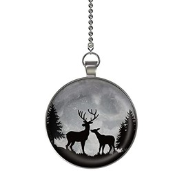 Gotham Decor Buck and Doe Deer Evergreen Forest Glow in The Dark Ceiling Fan and Light Pull Chain Pendant
