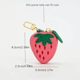 Ligficn Cute Strawberry Mini PU Leather Handbag Keychain Small Fruit Bag Charms Coin Wallet Earphone Pouch Bag Charms for Women,Strawberry