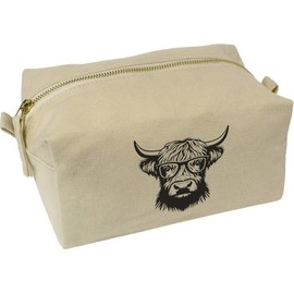 'Highland Cow Wearing Glasses' Canvas Wash Bag/Makeup Case (CS00043641)