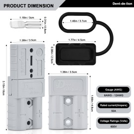 6 Pcs 10-12 Gauge 50A Battery Quick Connect Disconnect Connector with 10/12 AWG, Jumper Cable Plug Connector Kit for Recovery Winch, Trailer, Towing Systems (Grey with Cover)