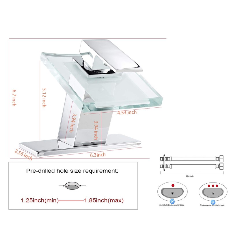 Bathroom Sink Faucet Waterfall Glass Spout LED Light 3 Colors