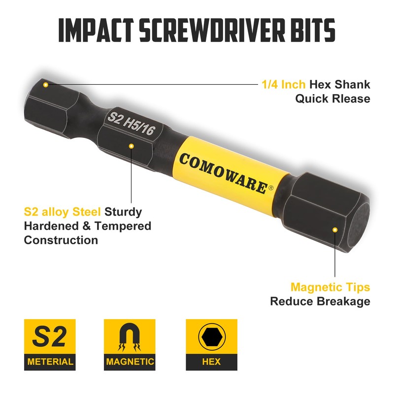 COMOWARE Allen Wrench Drill Bit Set - Hex Bits Set,