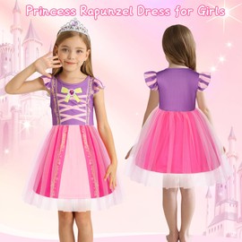 Jurebecia Princess Dress Up for Girls Rapunzel Costume Dress with Accessories Kids Role Play Party Outfits 9-10 Years