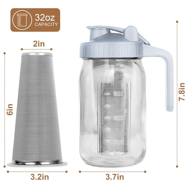 QHH Cold Brew Coffee Maker,32 oz Mason Jar Pitcher with