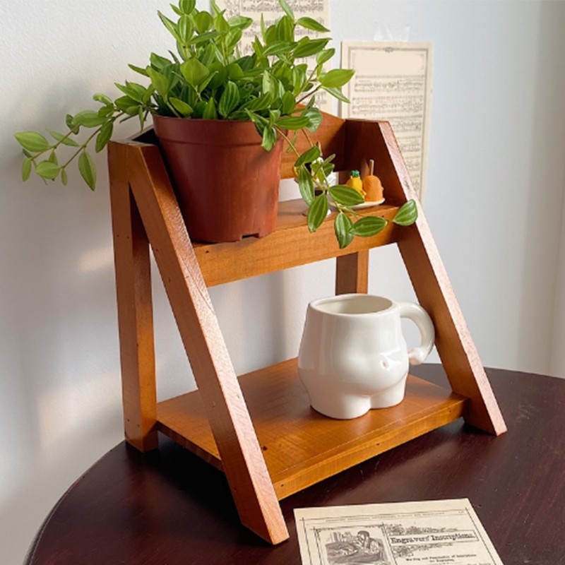 Desktop Organizer Retro Aesthetic Office Storage Rack Home Decor Wood