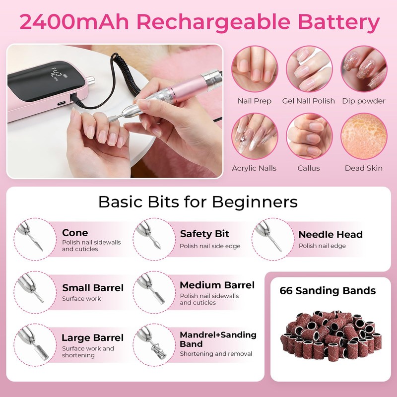 Wea&Hea Professional Electric Nail Drill, 50000 RPM Rechargeable Cordless E-File