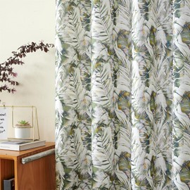 Gruvazetex Linen Blend Printed Boho Curtains for Living Room 84 Inch Length Patterned Farmhouse Bohemian Leaf Tropical Sheer Curtains 2 Panels Sage Green