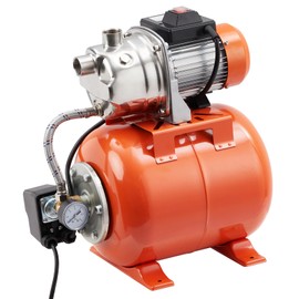 3/4HP Shallow Well Pump With Pressure Tank, 600GPH, Stainless Steel Irrigation Jet Pump, Automatic Water Booster System for Home Garden Lawn Farm