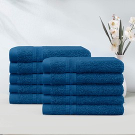 LINENOVA 100% Cotton Face Washer Towel (10 Pack) - Ultra-Soft, 500GSM Highly Absorbent Quick Dry - Great Value Ribbon Gift Pack - Perfect for Hotel, Gym, Spa, Kitchen - 30x30cm - Navy