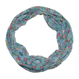 beybey® Women's Silk Loop Scarf with Floral Pattern - Beautiful and Fine - Silk Scarf - Loop Scarf Women - Tube Scarf Women, lightblue