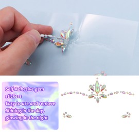 SPOKKI 6 Glitter Stones Face Festival Gemstone Temporary Tattoos Waterproof Temporary Rhinestone Stickers, Glitter Face Rhinestones, Festival Accessories for Fancy Dress, Music, Carnival, Party Makeup