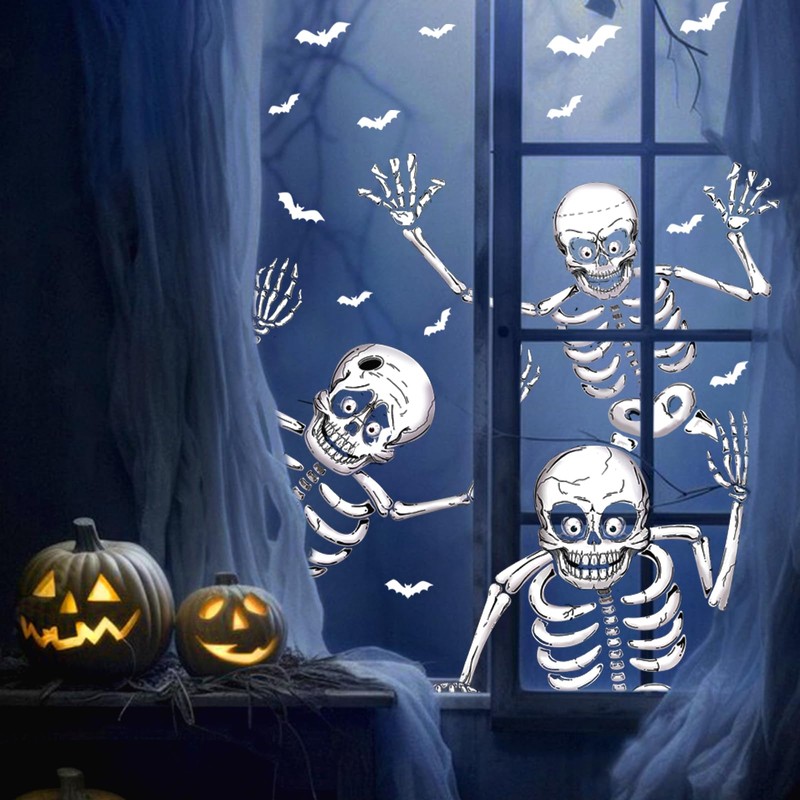 Halloween Window Stickers Reusable Halloween Skeleton Window Cling Stickers Halloween