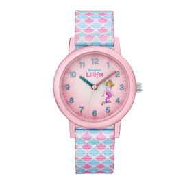 Prinzessin Lillifee Girls' Children's Quartz Watch Analogue with Textile Strap, 3 Bar Waterproof, Comes in Watches Gift Box, Pink mermaid, Silver/Pink
