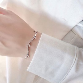Crystal Leaf Bracelet for Women Sterling Silver Danity Charm Link Bracelets Anklets Adjustable Chain Simple Elegant Jewelry Birthday Christmas for Daughter Niece