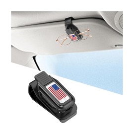 HZEL Sunglasses Holders for Car Sun Visor, Magnetic American Flag Auto Glasses Ticket Card Hanger Clip, Patriotic Vehicle Interior Eyeglass Mount Accessories, Universal for SUV Truck (Black/Silver)