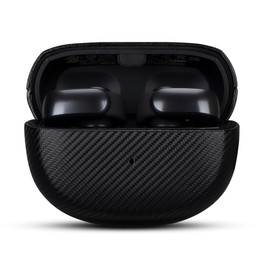 LOPIE Designed for Bose Ultra Case Cover, Carbon Fiber Style Vegan Leather Case for Bose Ultra Charging Case, Protective Hard Shell Cover for Bose Ultra Open Earbuds - Black