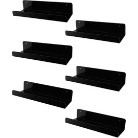 Sooyee 6 Pack Black Floating Shelves, 15 Inch Acrylic Shelves, Wall Mounted Bookshelf, Invisible Picture Ledge Display Shelves
