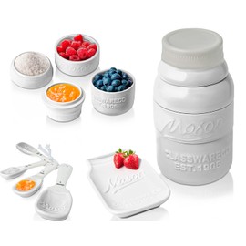 Vintage Mason Jar Kitchenware Set Multi-Piece Kitchen Ceramic Decor Set w/ 4 Measuring Cups, 4 Measuring Spoons and Spoon Rest - Attractive Vintage Style, in White Embossed Ceramic