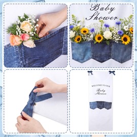 Irenare 60" x 27" Blue Jean Baby Shower Welcome Banner Sign Faux Denim Fabric Backdrop with Pockets and Bows Western Theme Photo Props Entryway Display for Gender Reveal Celebration Party Decoration