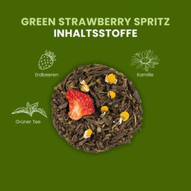 fitvia Green Tea "Green Strawberry Spritz": Loose Tea, Strawberries & Chamomile - Real Fruit Pieces & Flowers, No Added Sugar, 100 g