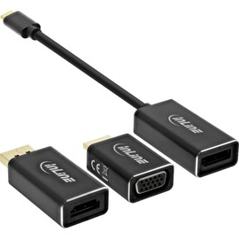 InLine 64109B USB Display Converter Set 6-in-1, USB Type-C Male to DisplayPort, HDMI, VGA (DP Alt Mode), 4K2K, Black, 0.2 m