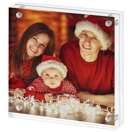 Boxalls 6x6 Acrylic Picture Frame, Clear Frameless 6x6 Inches Photo Frames with Magnetic, Double Sided Transparent Desktop Frame