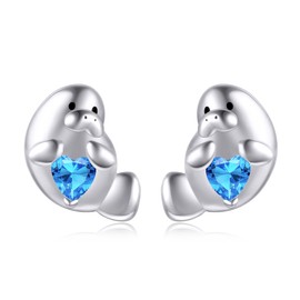 HUKKUN Manatee Gift Sterling Silver Manatee Stud Earrings Cute Animal Jewelry Valentine's Day Gift for Women