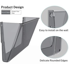 MaxGear Acrylic File Holder Wall Organizer 6 Pockets Hanging File Organizers Wall Mounted Paper Organizer Holders Wall Bins for Office and Home, Smoke, 13x4x7 inches