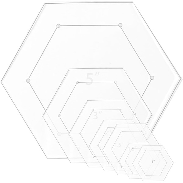 7 Pieces Hexagon Quilting Template with 1/4 Inch Seam Allowance,