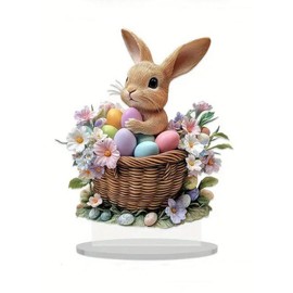 1 Pcs Easter Decorations 2D Flat Acrylic Ornaments Bunny Basket Egg Designs DIY Crafts Cute Cute Rabbit Desktop Ornaments for Easter Theme Decoration Accessories