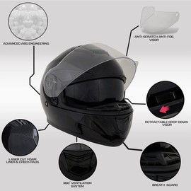 Milwaukee Helmets MPH9835DOT Sweeper Flat Black Advanced Motorcycle Full Face Helmet Biker w/Drop Down Visor - X-Small