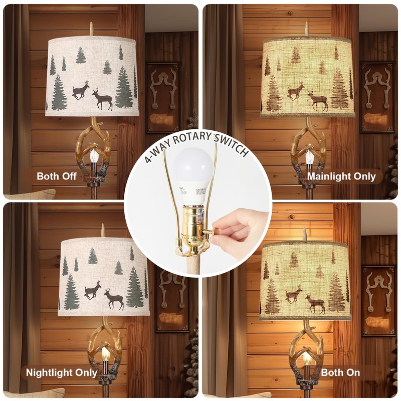 Scenekoy Rustic Farmhouse Antlers Floor Lamp with Nightlight Brown Finish