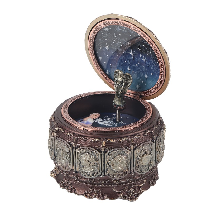 Vintage Music Box with 12 Constellations Rotating Goddess Twinkling LED