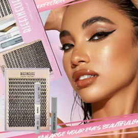 Waterproof Lash Clusters Kit - Hypoallergenic 8-18mm Cluster Lashes with 150-Hour Wear | Beginner Friendly DIY Eyelash Extensions Kit (Includes Glue, Remover, Tweezers) (Black-Mix)