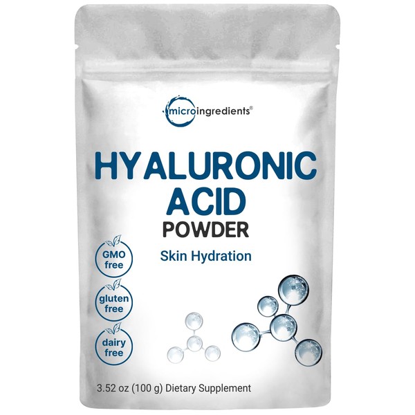 Hyaluronic Acid Serum Powder, 100 Grams | High Molecular Weight, Cosmetics Grade | Skin Hydration and Moisture Support Supplements | Vegan, Water Soluble (Within 2 Hours)